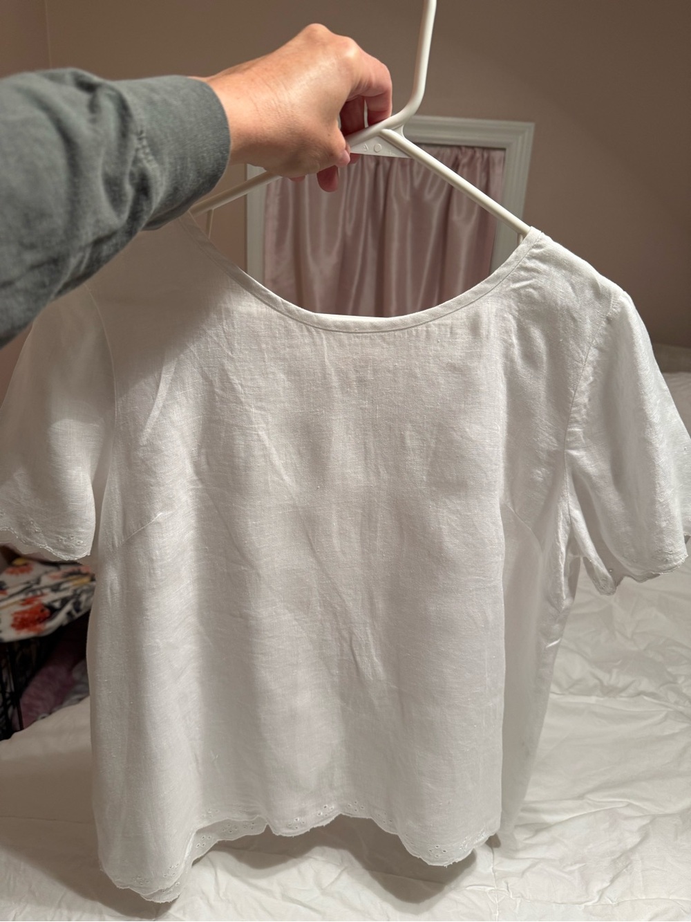 J. Crew White Short-Sleeve Linen Blend Top